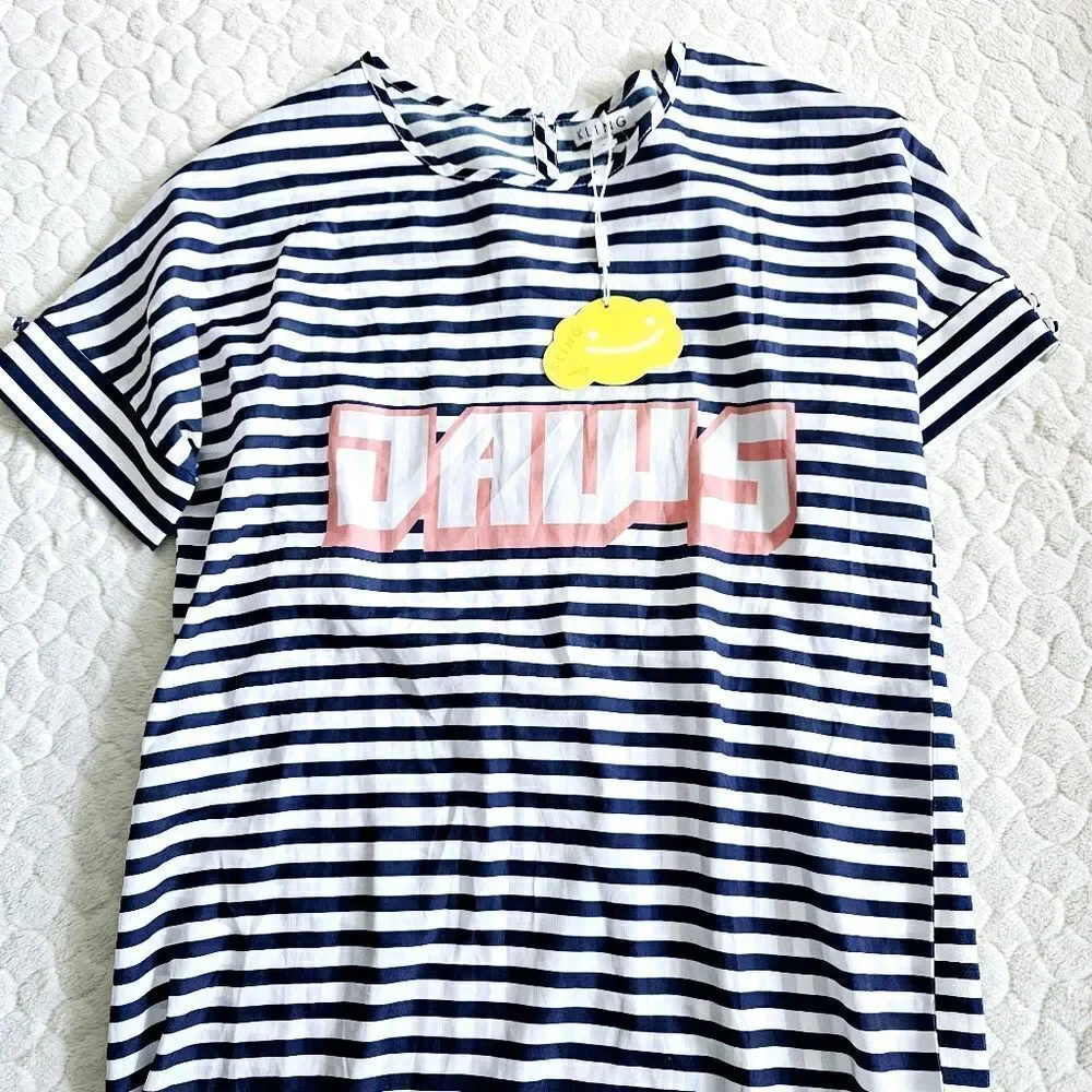 New Kling striped tee shirt dress jaws new with tags spellout 2 XS - Picture 7 of 8